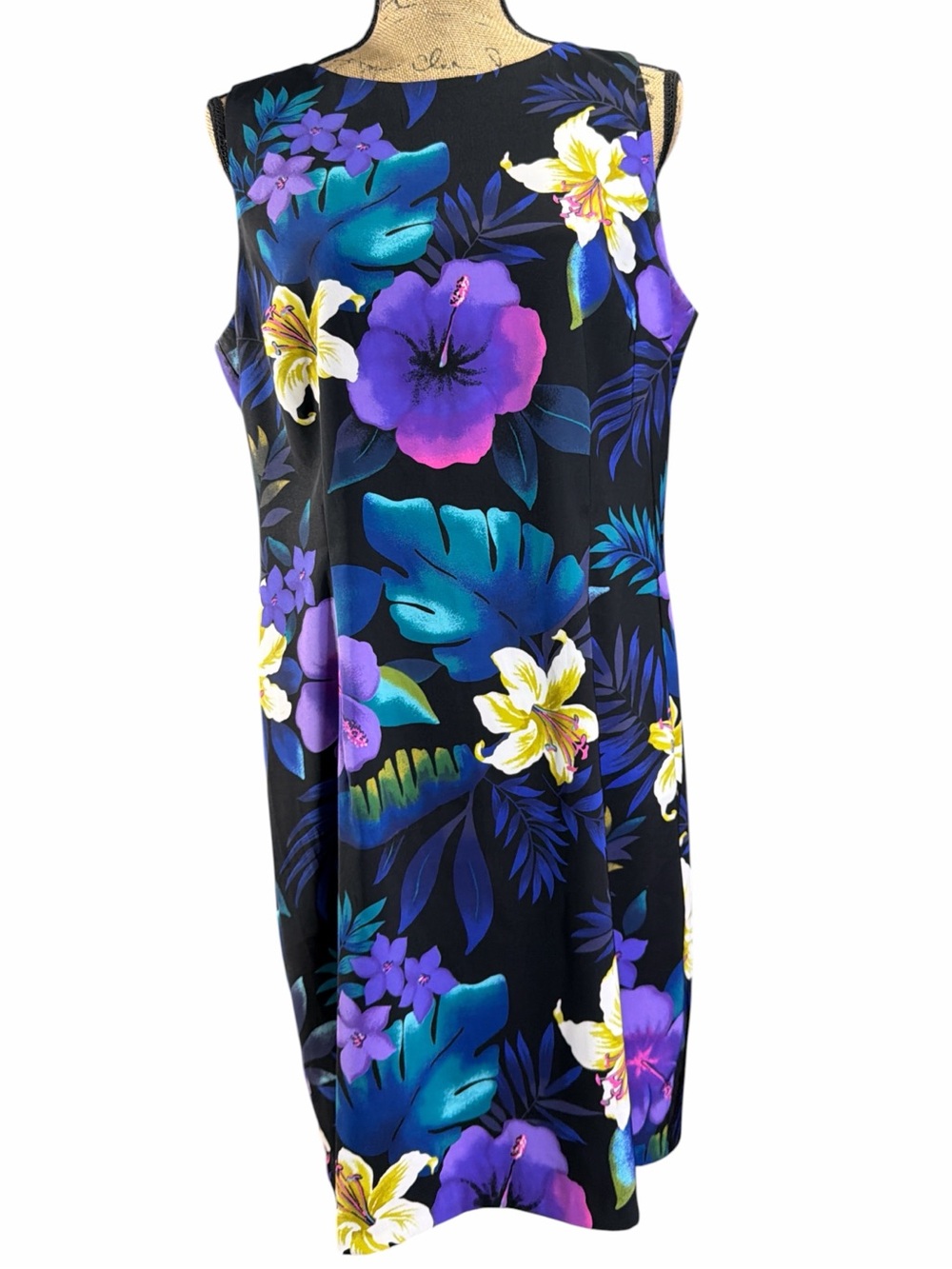 AGB Dress Sleeveless Black Tropical Floral Shift Dress - EC. Size 16